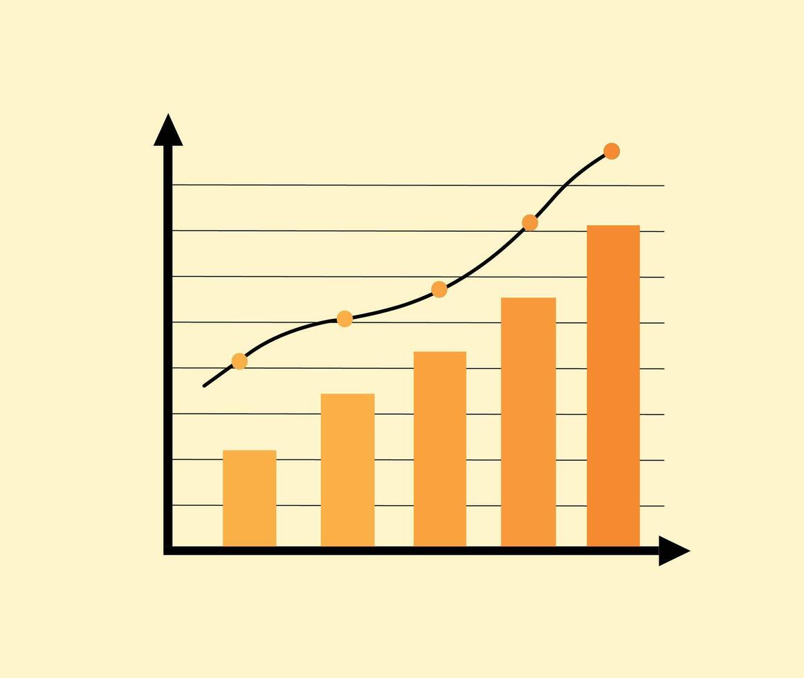 An orange bar chart with a downward arrow vector