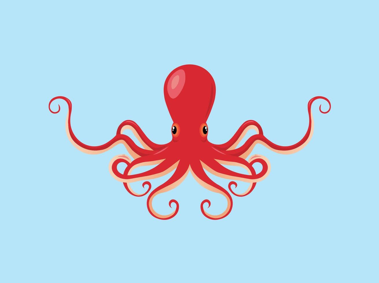An red octopus with a red head on a blue background vector