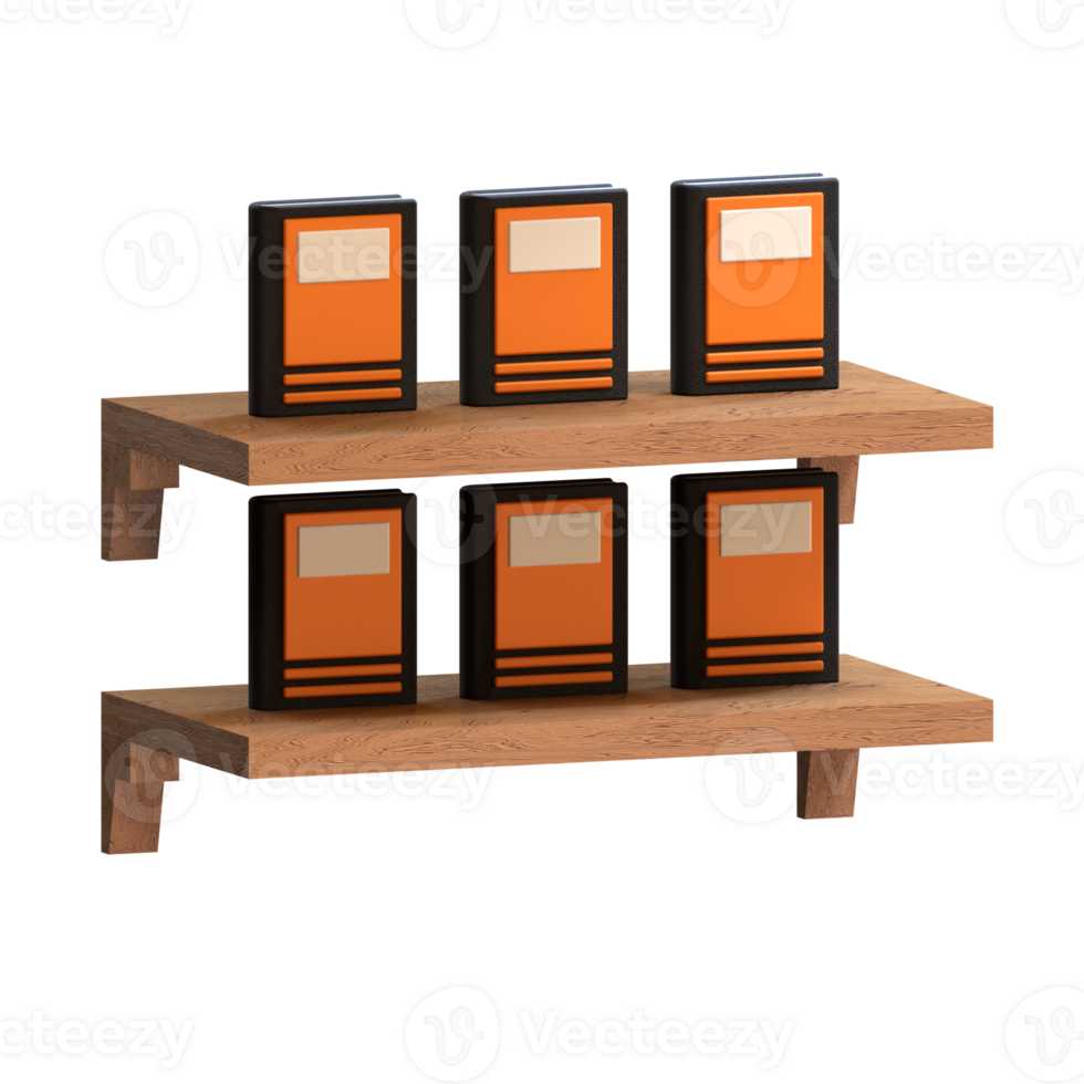 A shelf with four books on it png