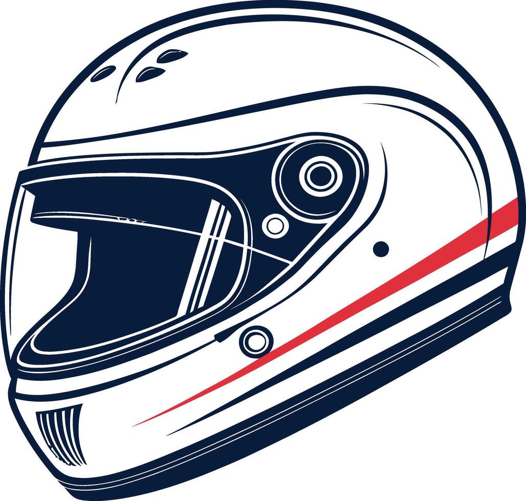Stylish White Racing Helmet Design with Red Stripes Motorcycle Helmet Illustration for Safety Gear a vector