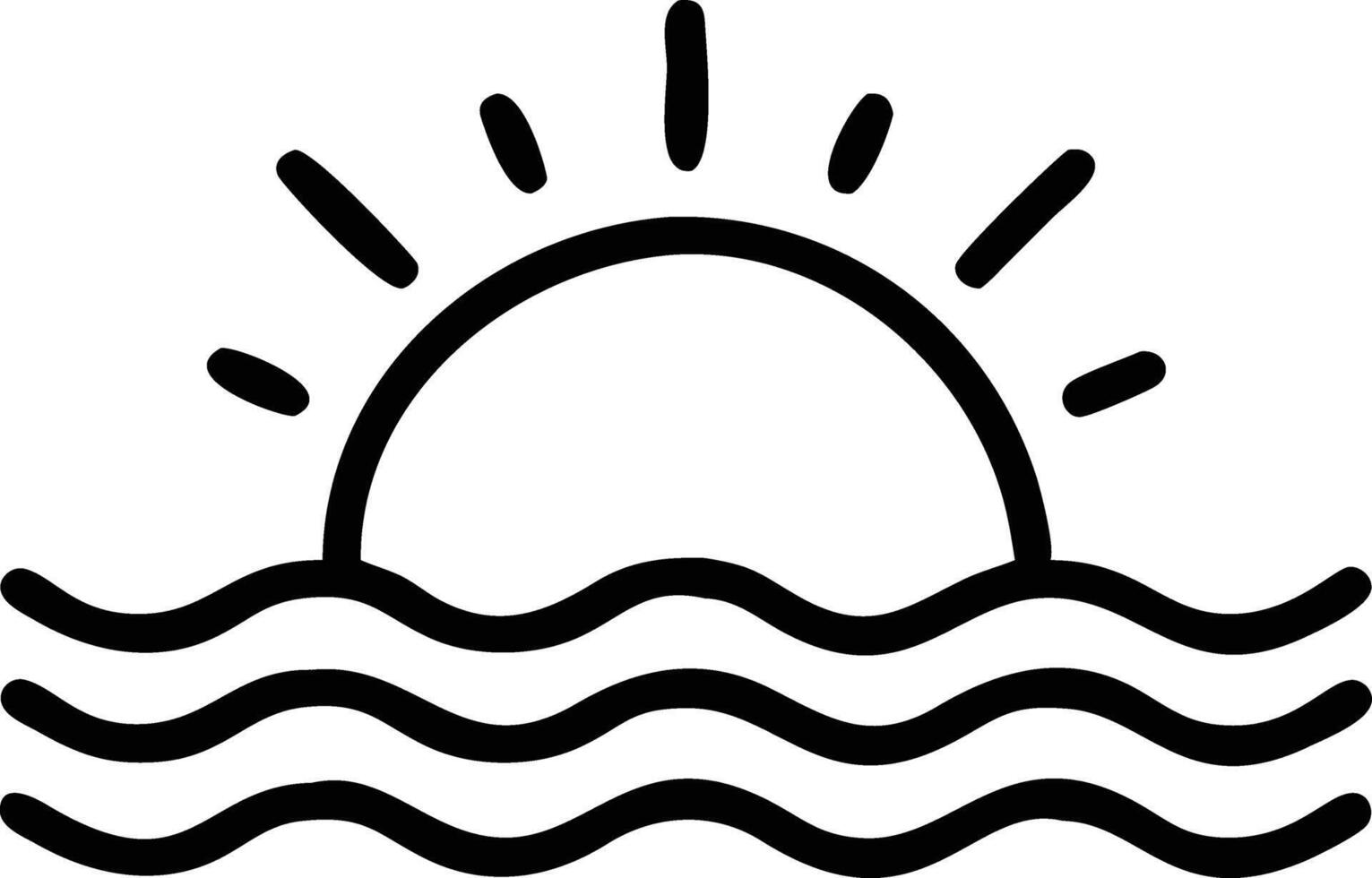 Simple Sunset over Ocean Waves Line Art Graphic Illustration Design Element vector