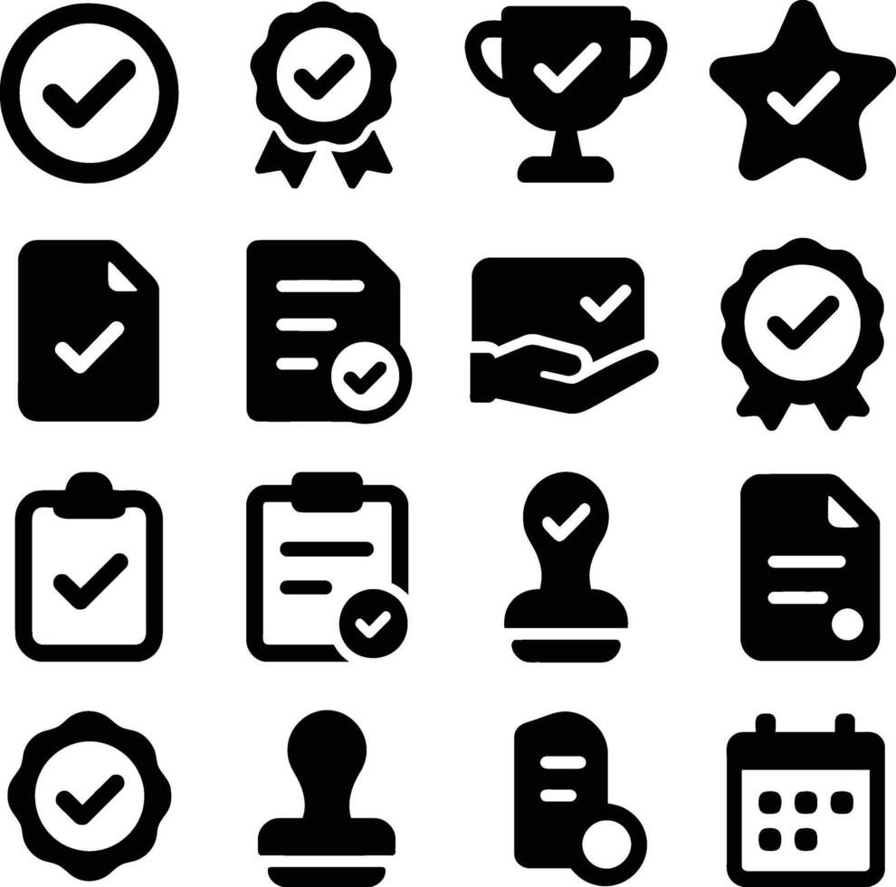 Collection of Verified Checkmark Icons for Approval Success Guarantee and Certification vector