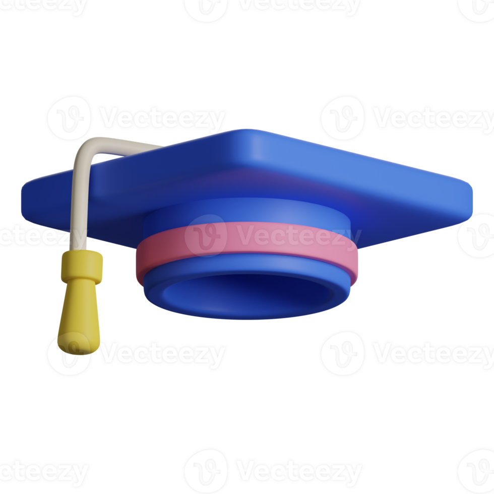 A blue and pink graduation cap with a yellow tassel png