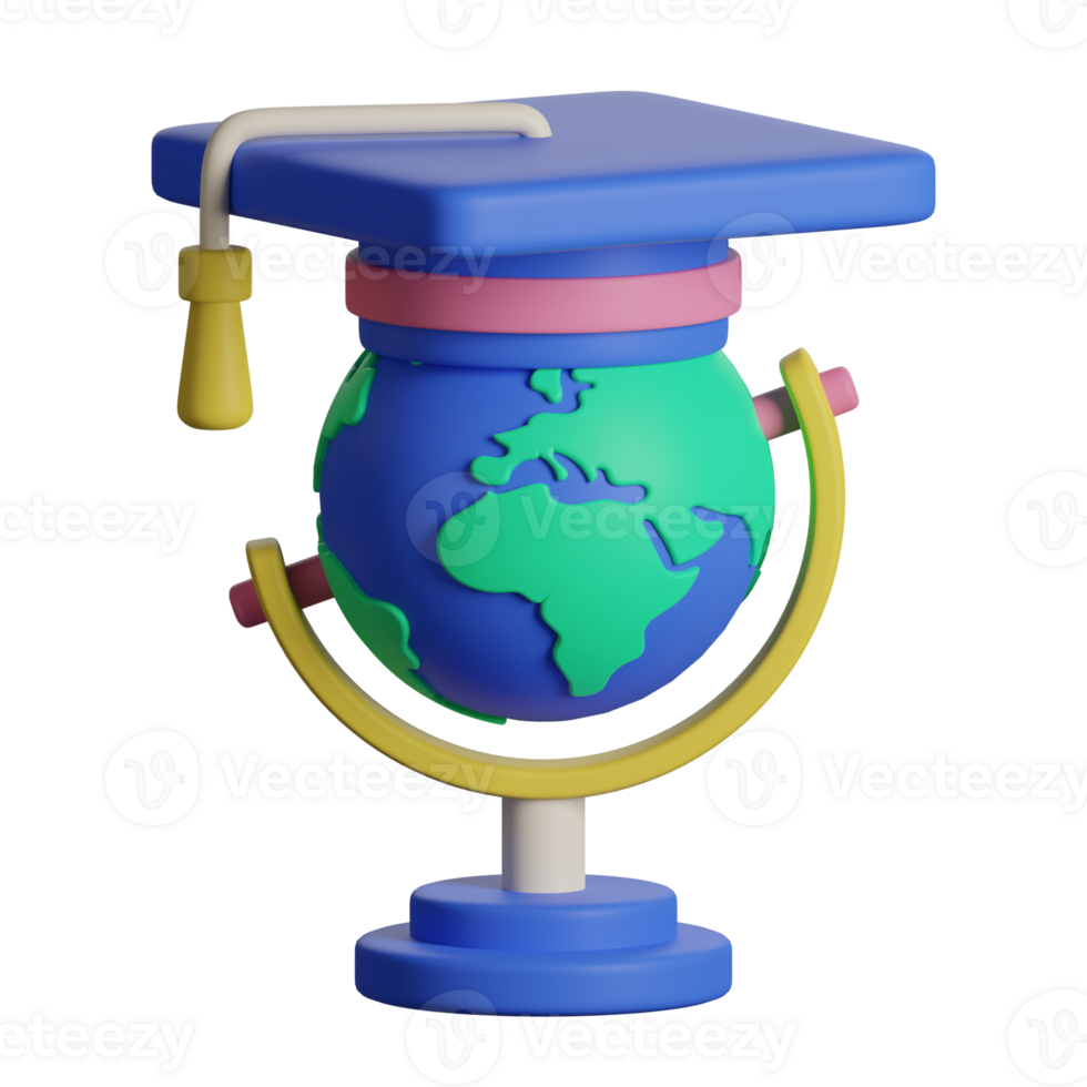 A globe with a graduation cap on top png