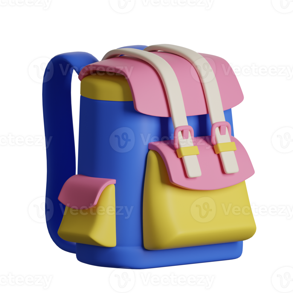 A colorful backpack with two straps and a yellow and pink handle png