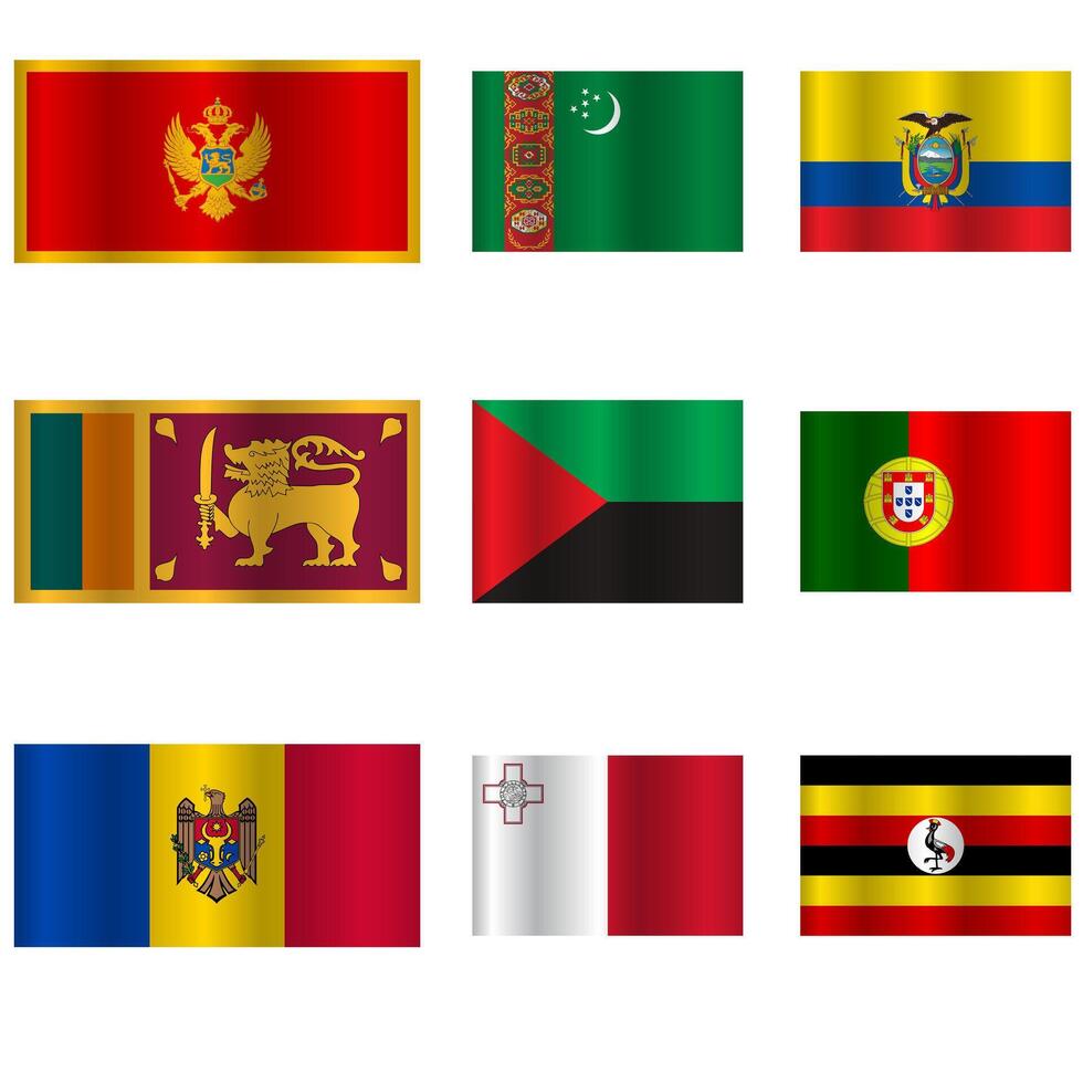 Set Flags of world sovereign states on a white background. vector