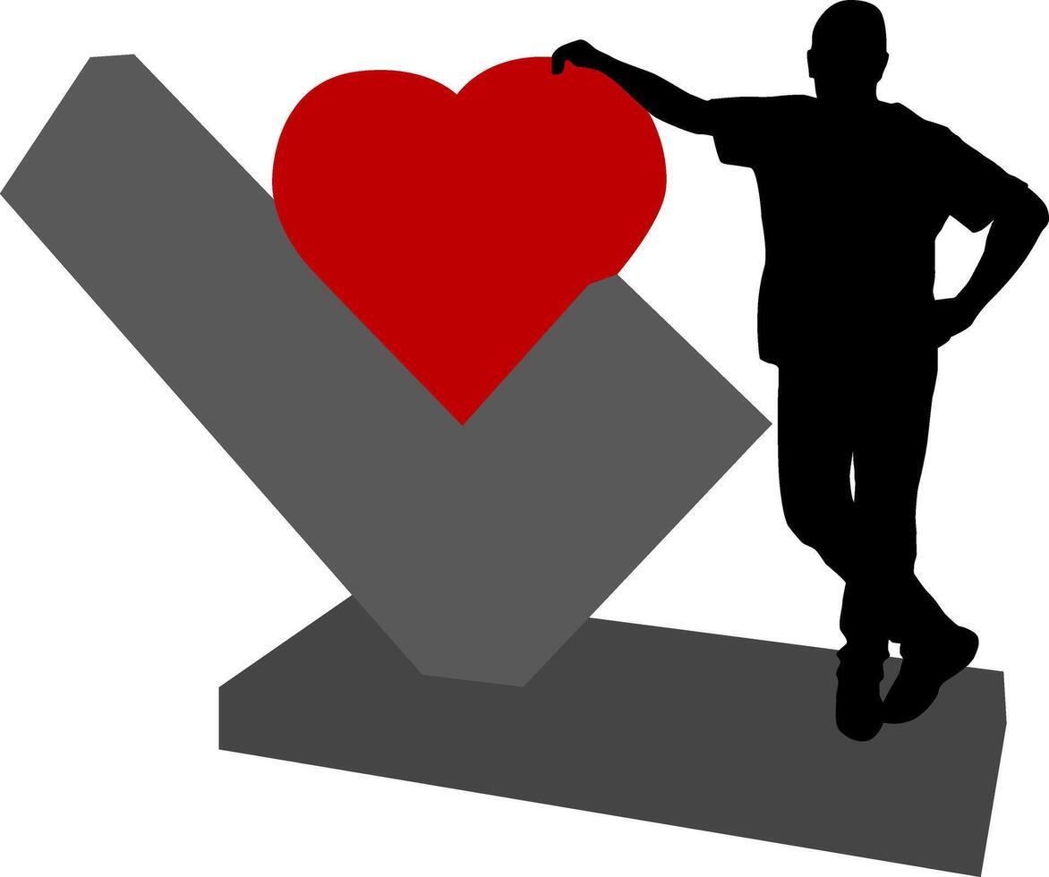 Silhouette on a white background of a man next to a heart vector