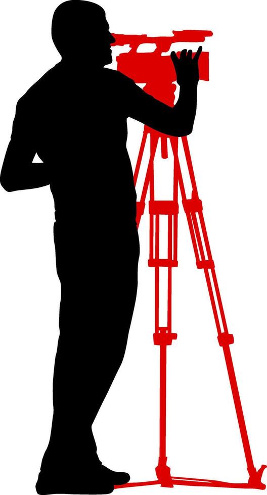 Cameraman with camera. Silhouettes on white background vector