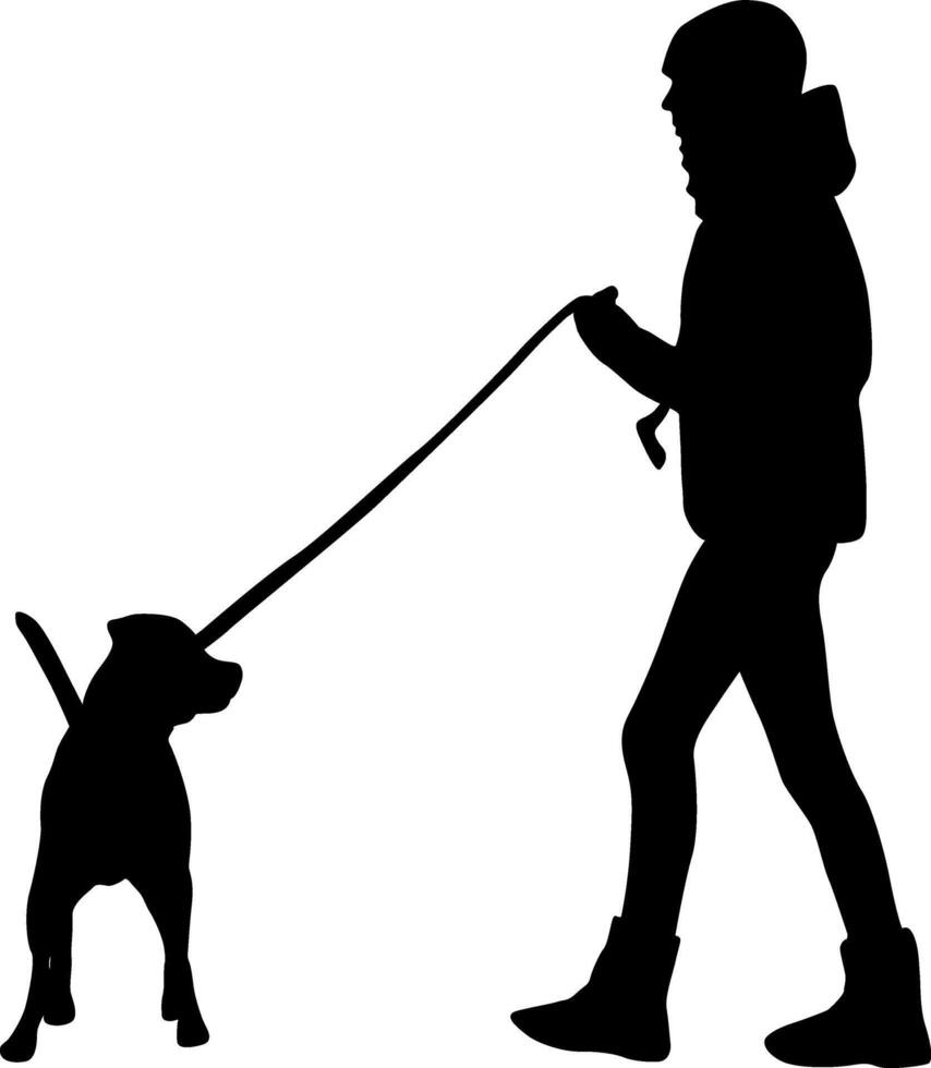Silhouette of woman and dog . vector