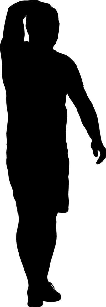 Silhouette of a man with raised hand on a white background vector