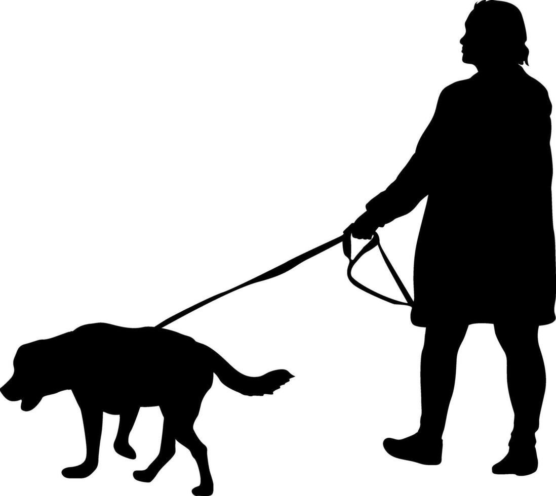 Silhouette of woman and dog white background vector
