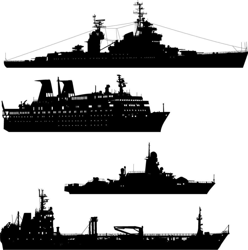 Set silhouette on white background of a transport ship vector