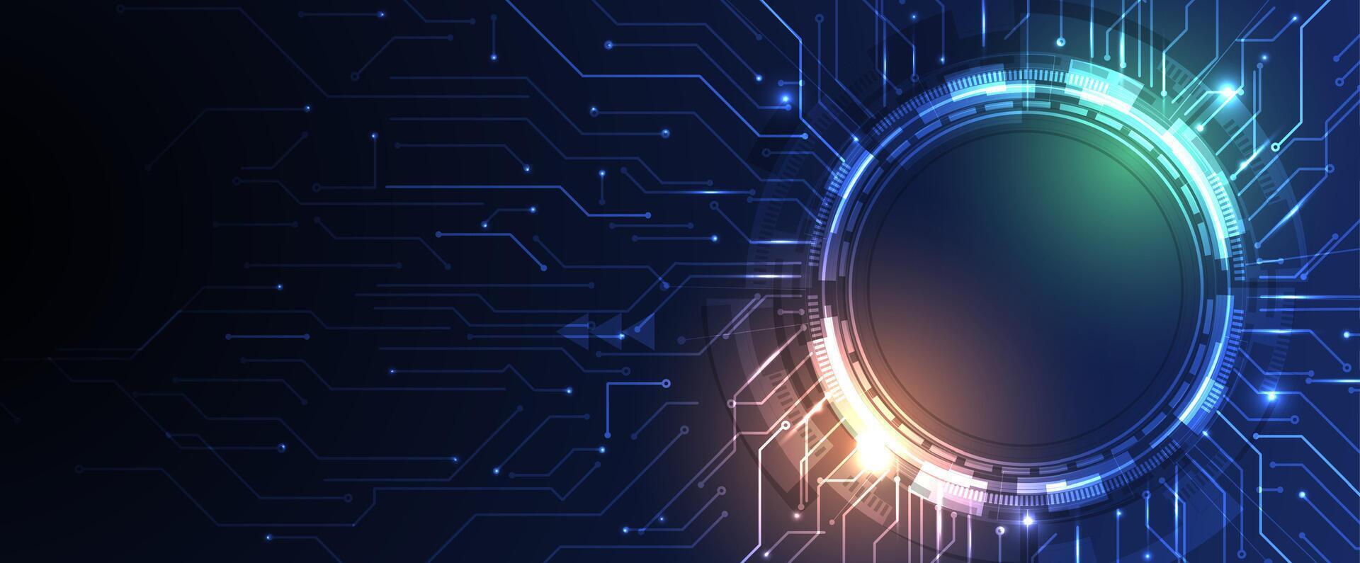 a circular light on a circuit board board with a blue background vector