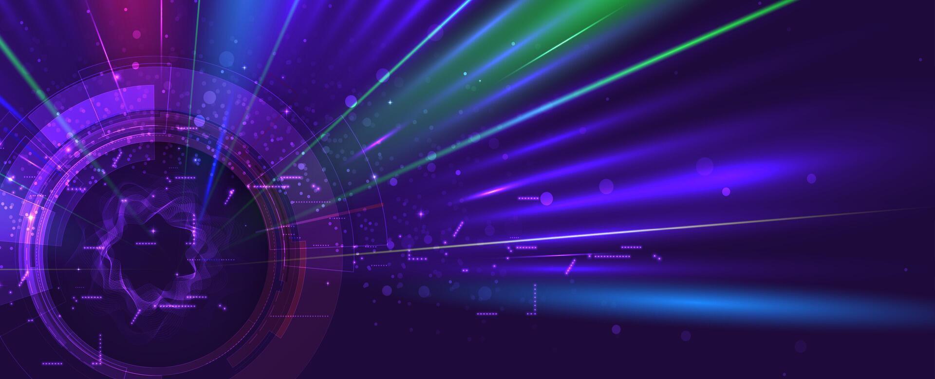 abstract circle background with colorful lights and lines vector