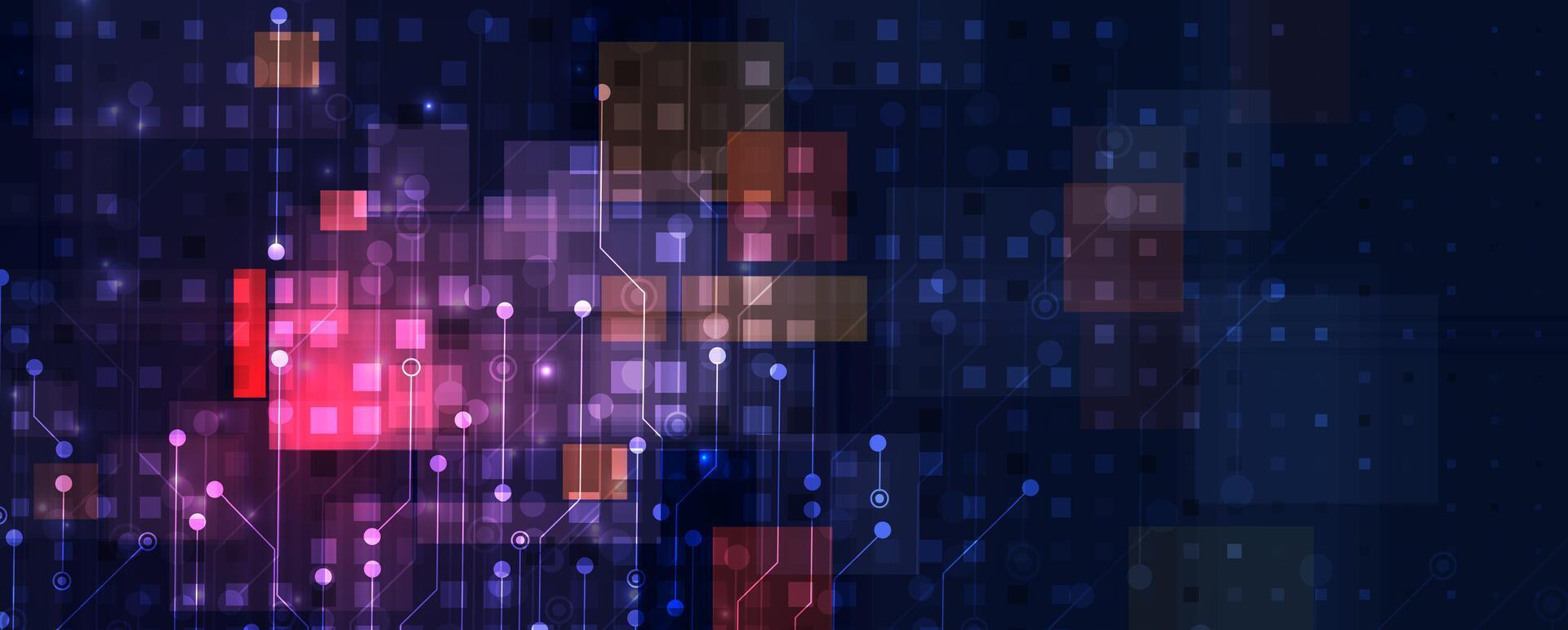 abstract digital city background with lights and squares vector