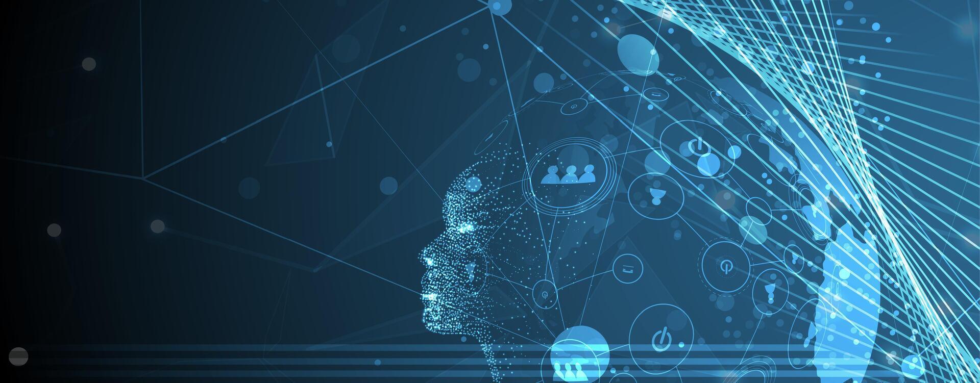 the future of artificial intelligence blue background vector