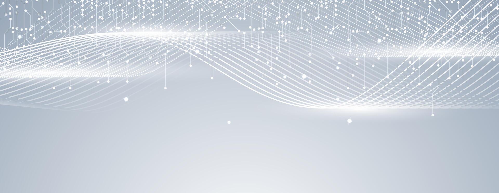 abstract grey background with white wave lines and dots vector