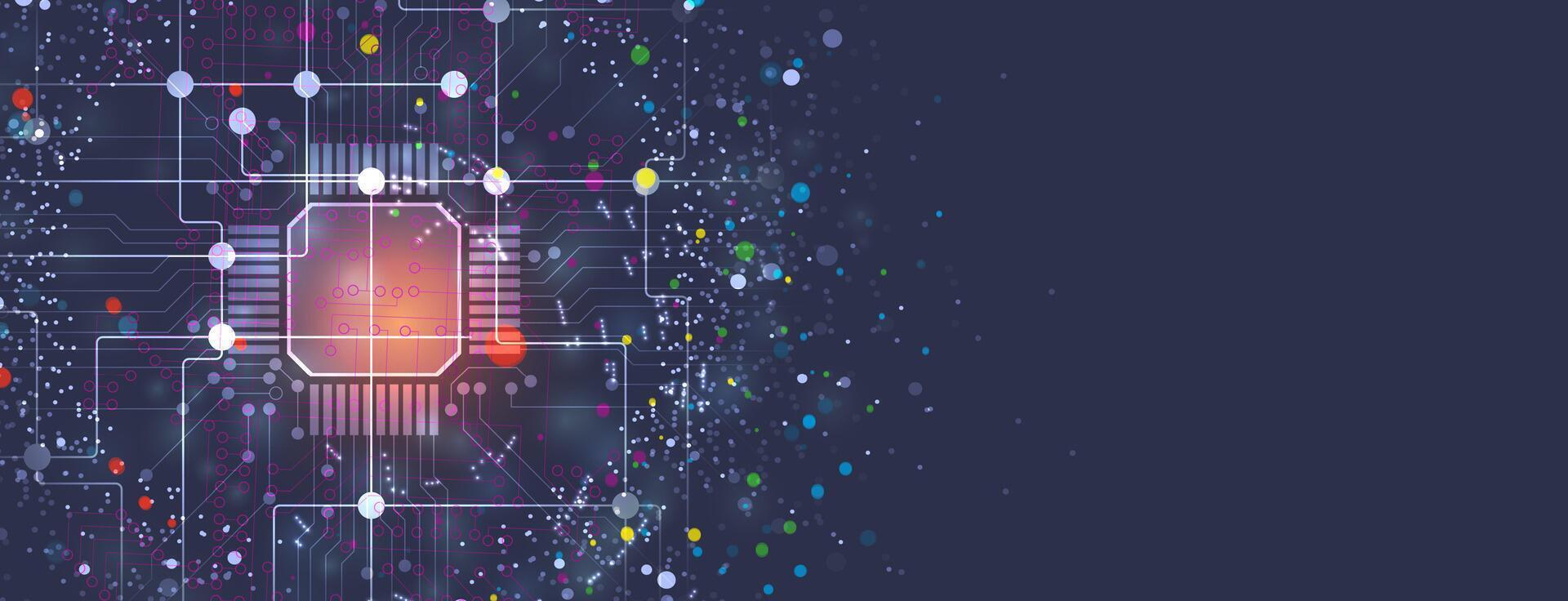 a computer chip is surrounded by dots vector