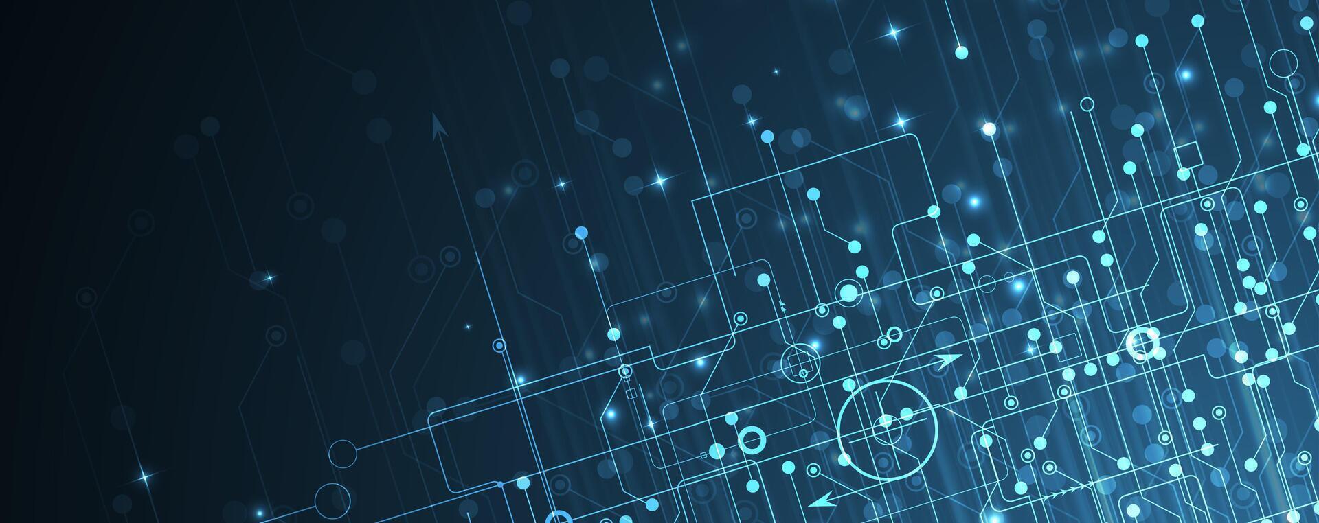 a blue background with a circuit board vector