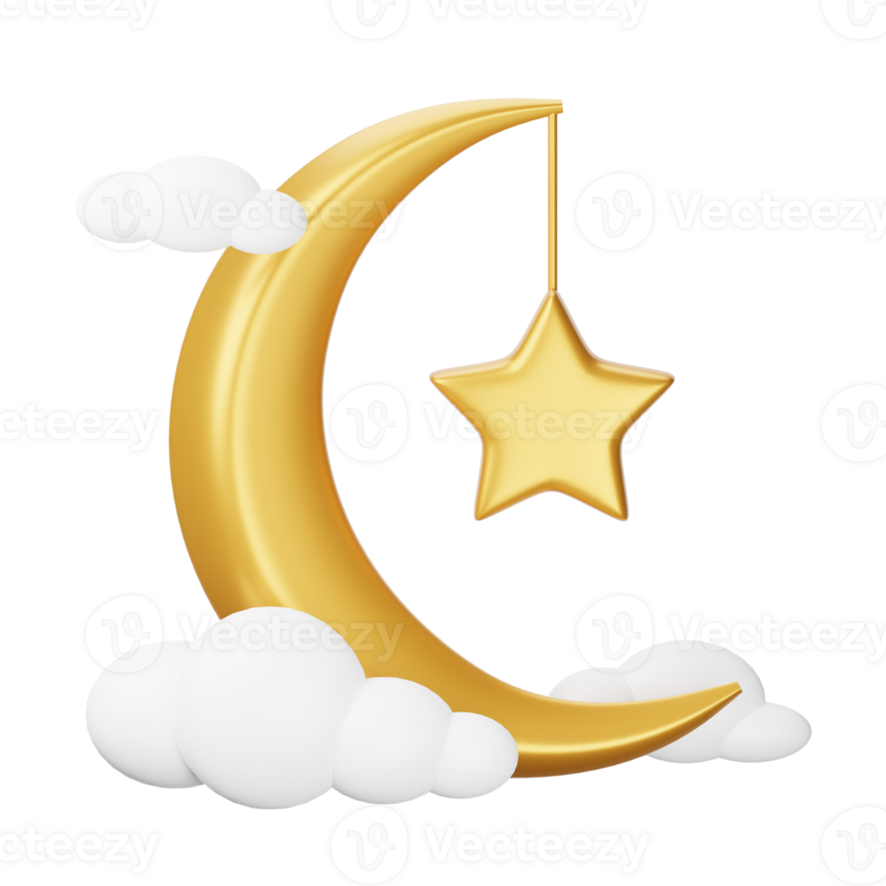 A crescent and star with clouds and clouds png
