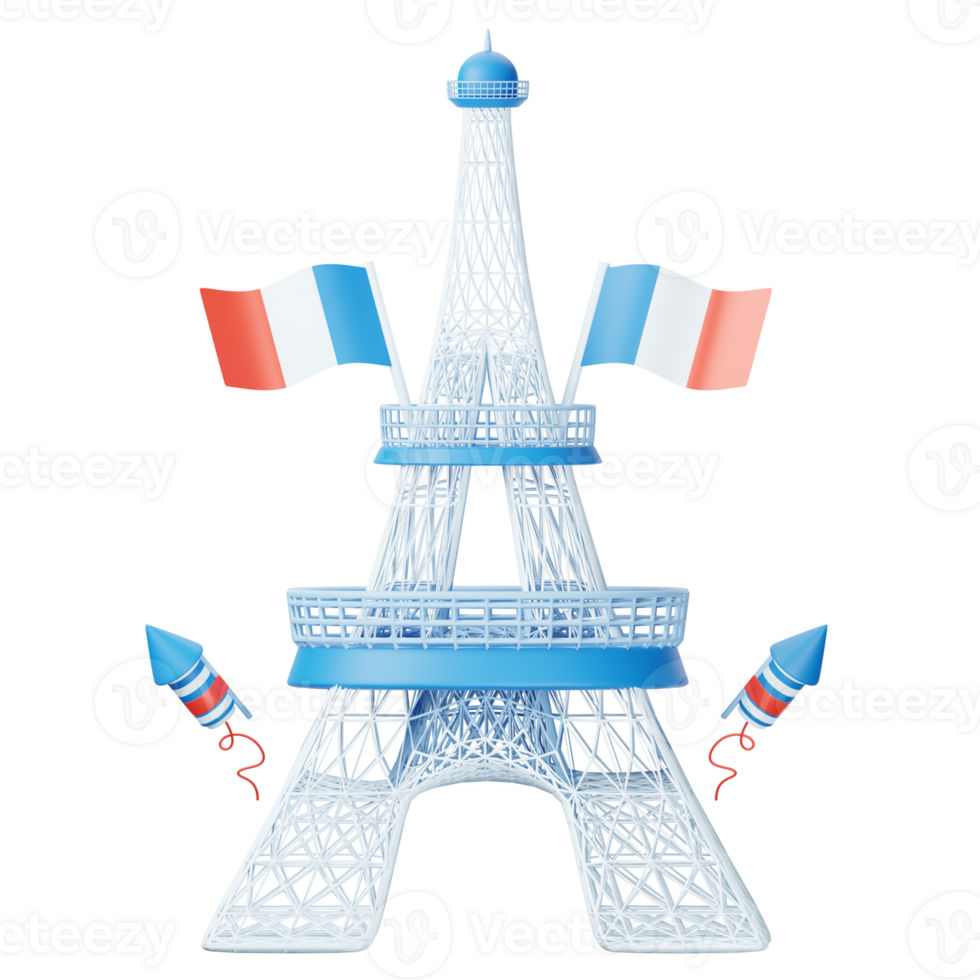 The eiffel tower is made of paper and has two flags png