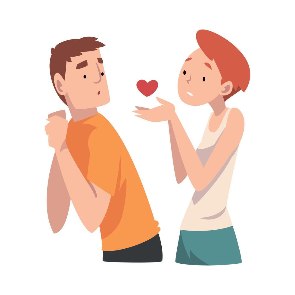 Guy does not accept the girl s heart. Undivided love. illustration. vector