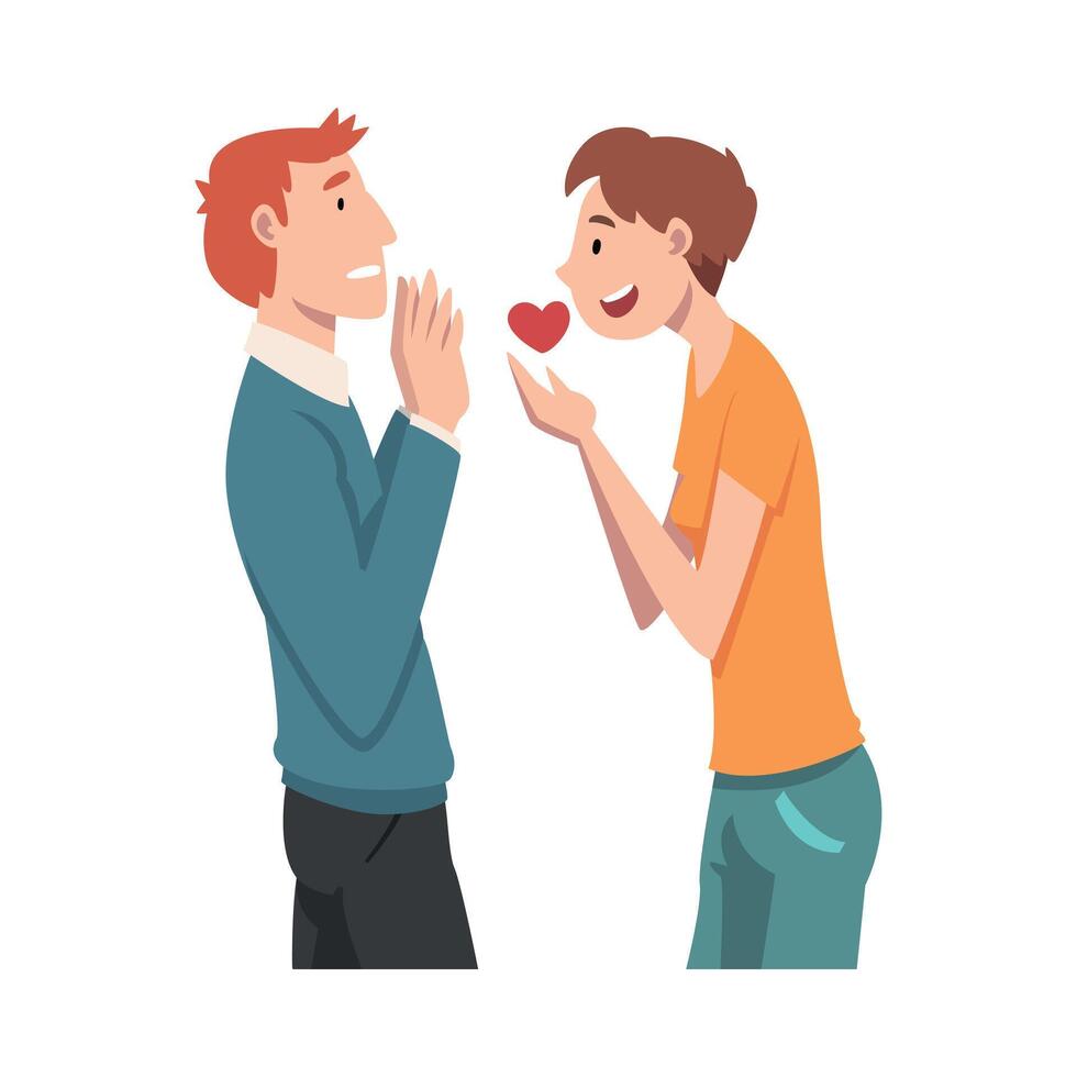 Guy offers his heart to the guy. Undivided love. illustration. vector