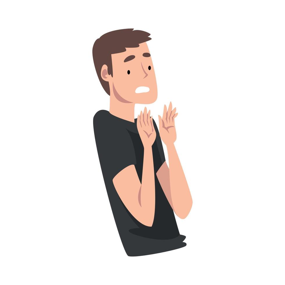Young Man Standing with His Hands Up Unable to Accept Love Illustration vector