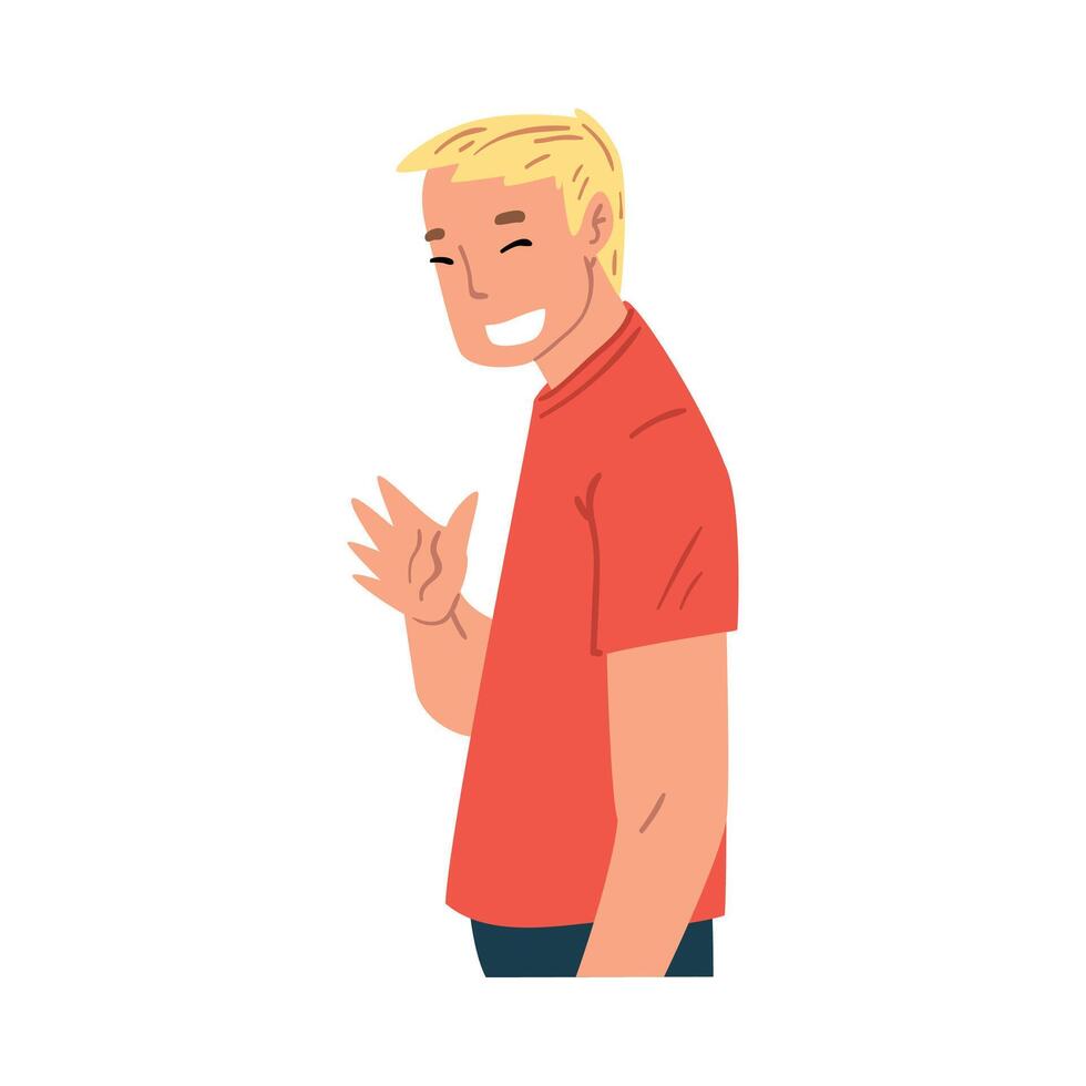 Smiling Young Man Waving His Hand, Modern Communication Concept, Man Chatting Online via the Internet Using Call or Talking Face to Face Illustration vector