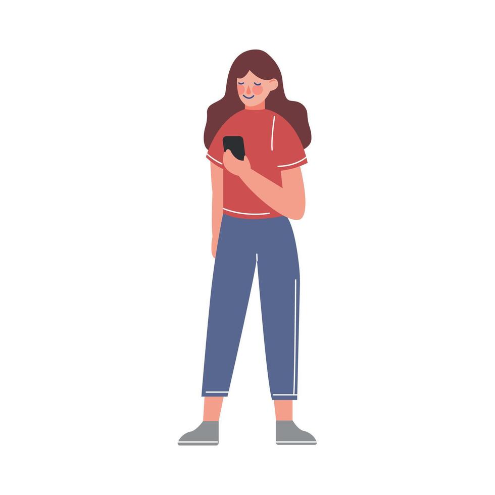 Female Office Manager Business Character Standing with Smartphone, Office Worker Employee Illustration vector