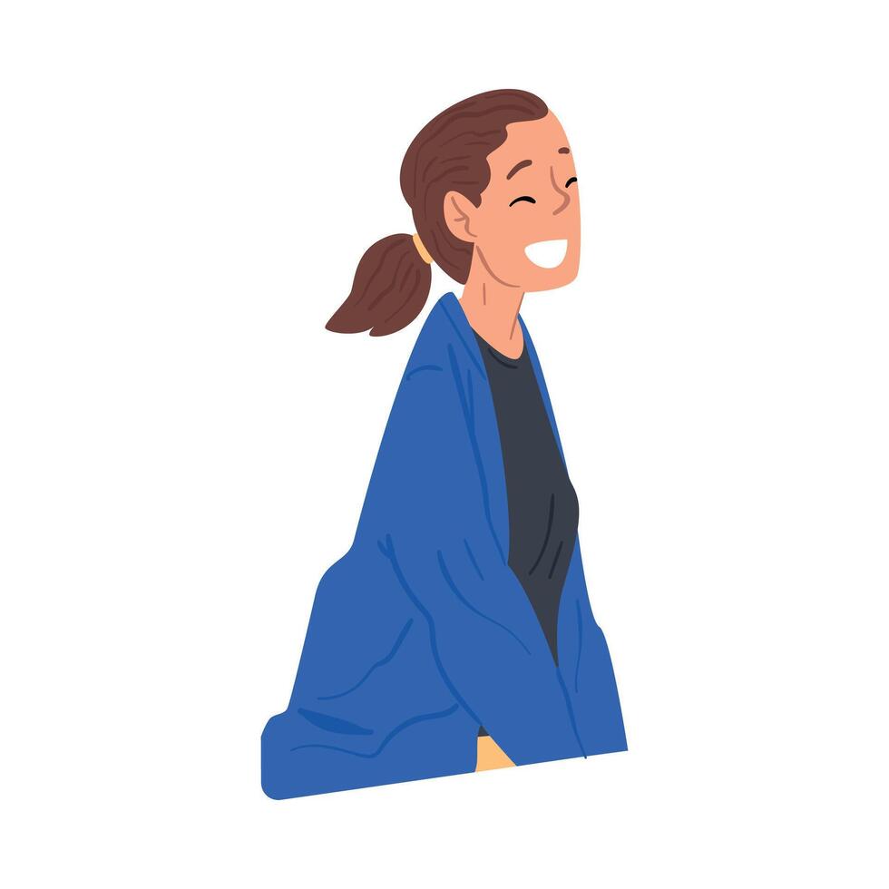 Smiling Young Woman Communicating Online via the Internet or Talking Face to Face Illustration vector