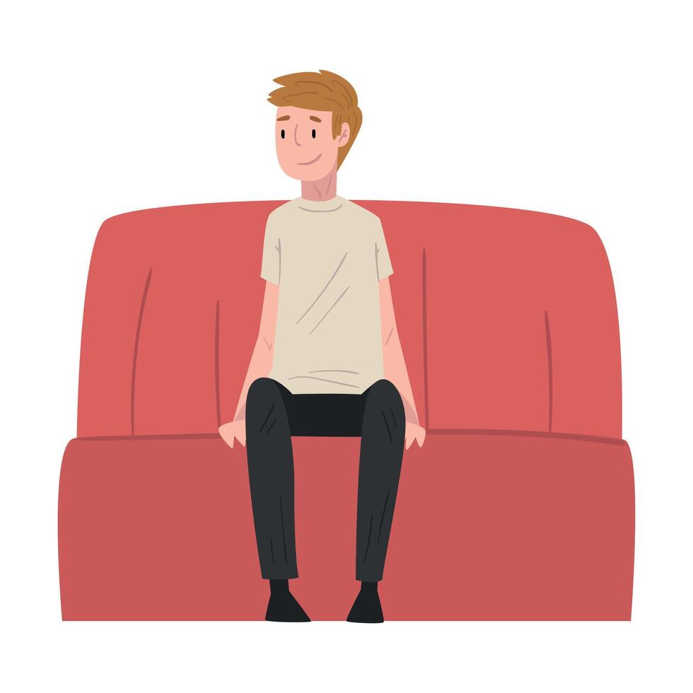 Man Sitting on Sofa, Cafe Visitor Character Illustration vector
