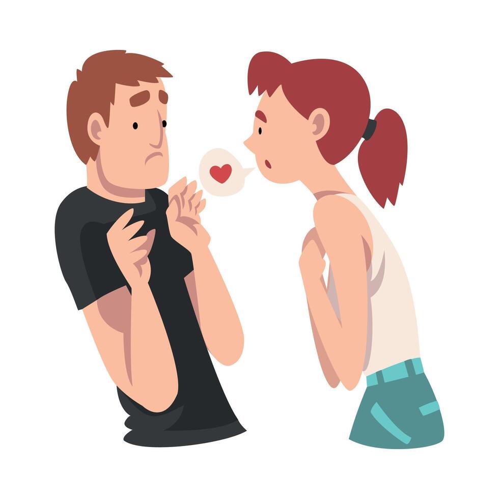 Young man refuses the offer of love for a girl. Undivided love. illustration. vector