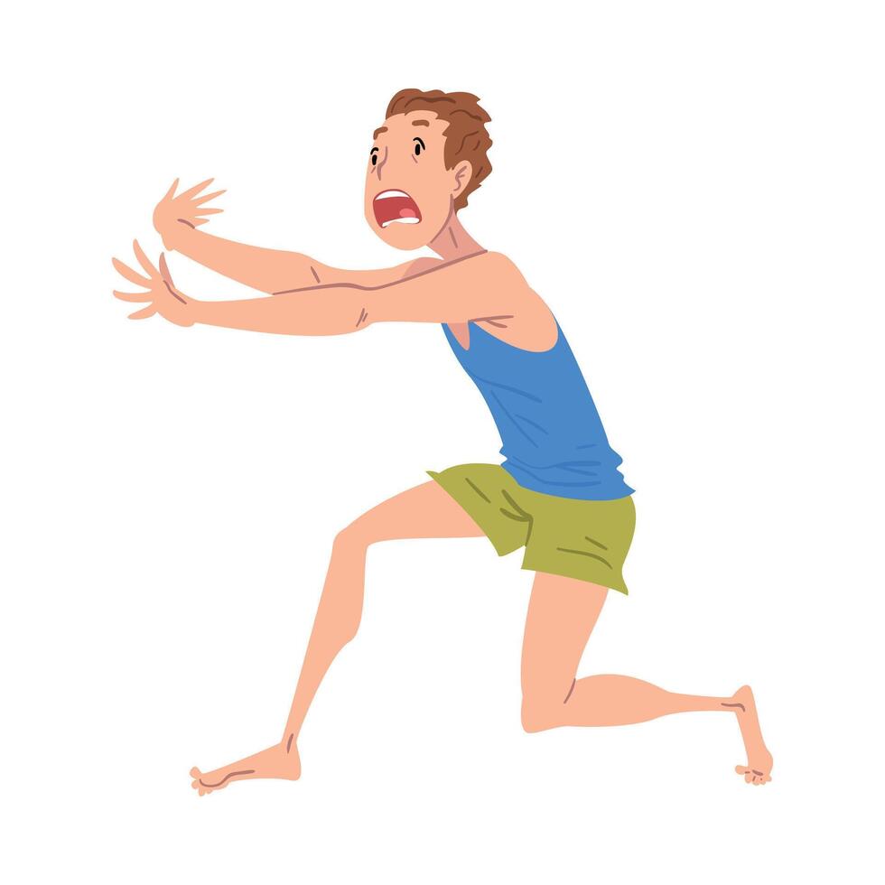 Panicked Man Running, Worried or Scared Nervous Person, Human Emotions and Feelings Illustration vector