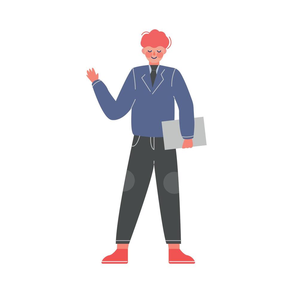 Male Business Character Standing with Paper Document in his Hands, Office Worker Employee Illustration vector