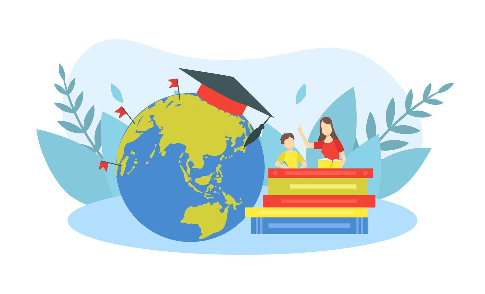 Mother Teaching Son at Home, Mother Helping her Child with Homework Illustration vector