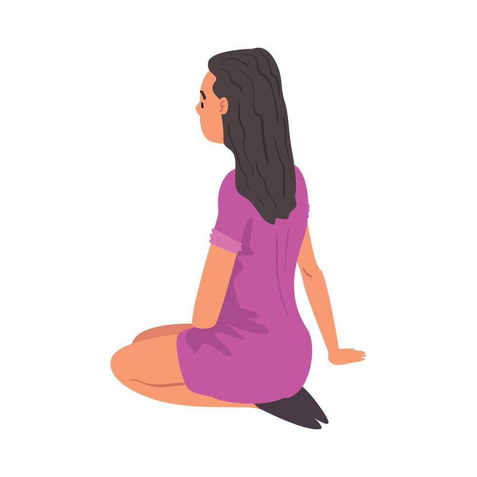 Girl Sitting on the Floor, Young Woman Chatting via the Internet or Talking Face to Face Illustration vector