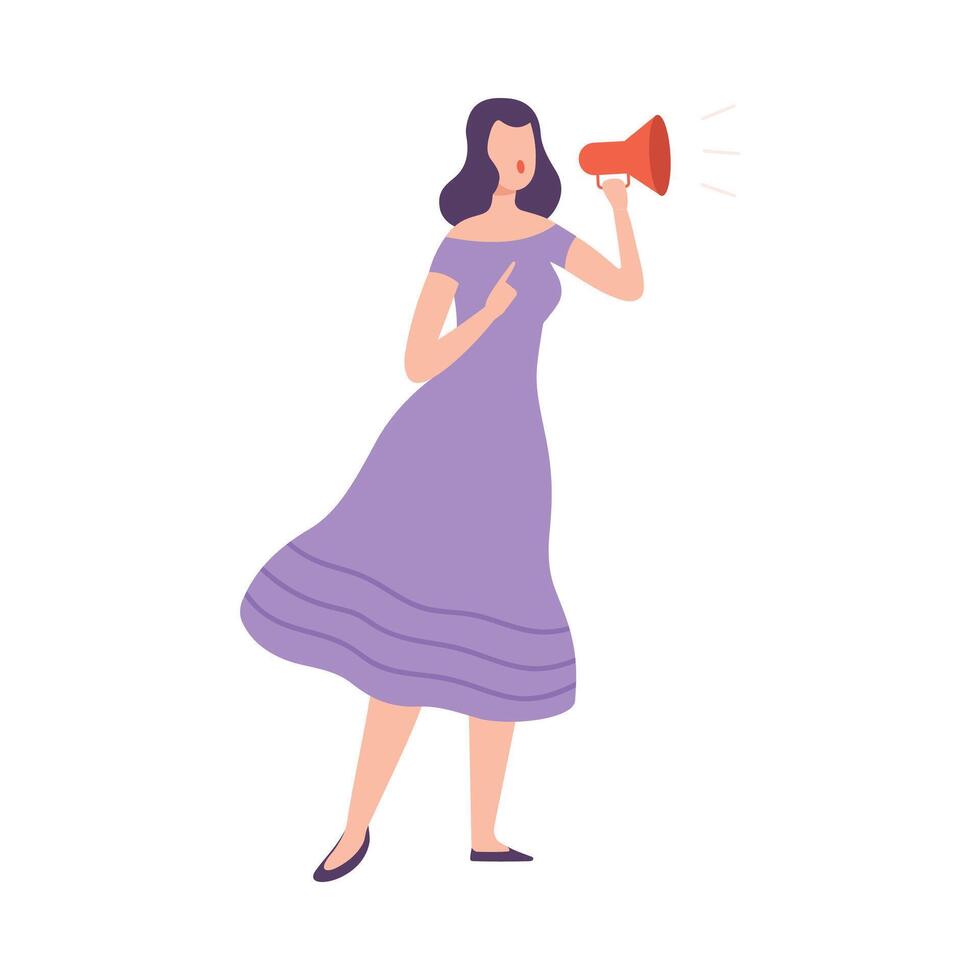 Woman Making Announcement with Loudspeaker, Struggle for Freedom, Independence, Equality, Female Power and Rights Flat Style Illustration vector