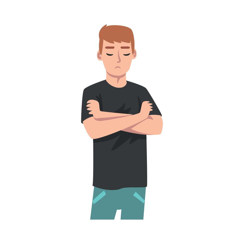 Guy folded his arms in a gourdy. illustration. vector