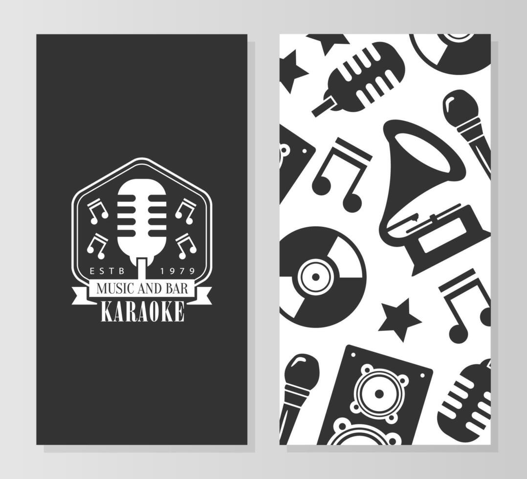 Karaoke Music and Bar Card Template, Front and Back Sides, Concert, Music Festival Flyer, Business or Invitation Card Illustration vector