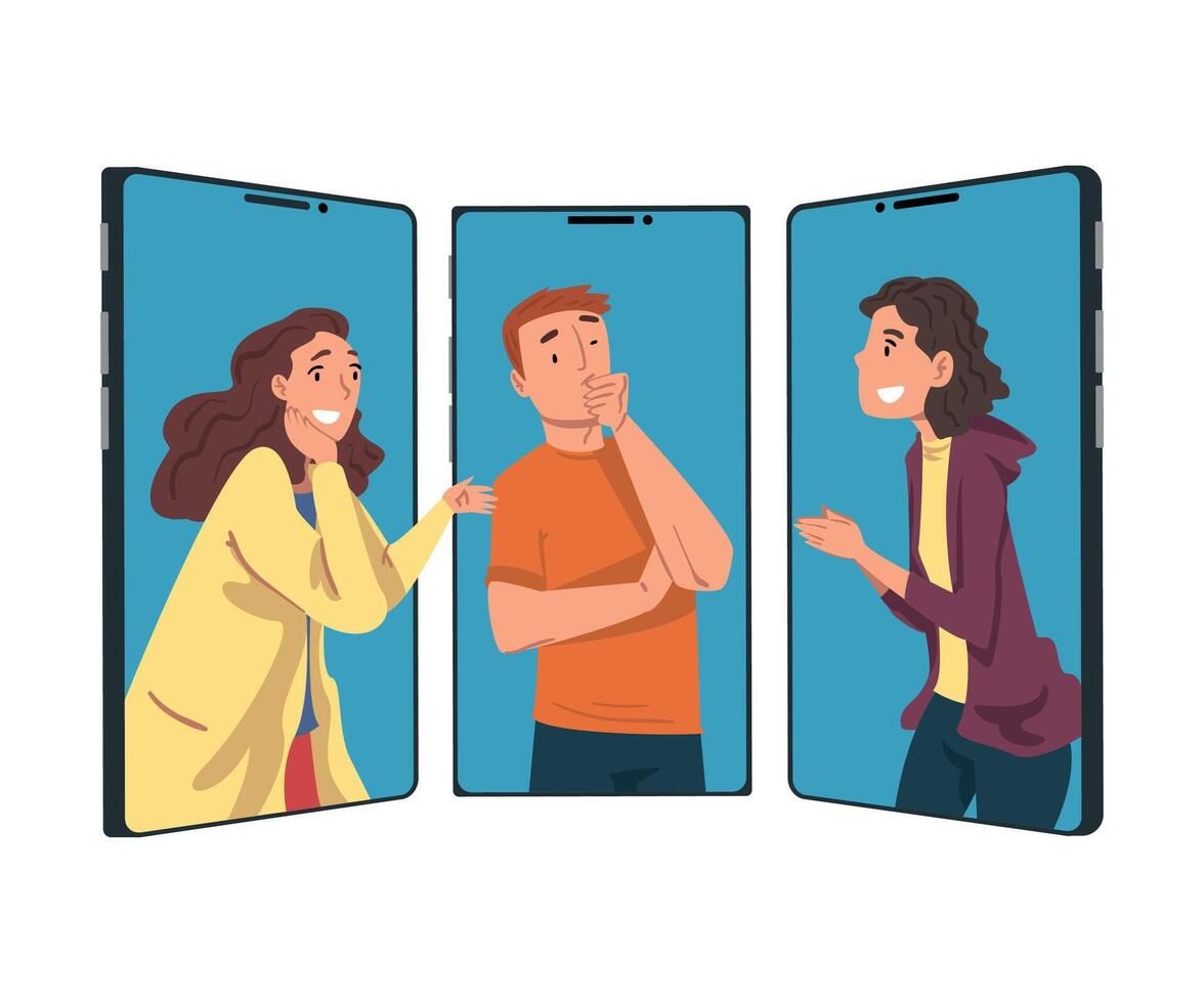 People Communicating Online Using Smartphone Call, Social Networking Concept Illustration vector