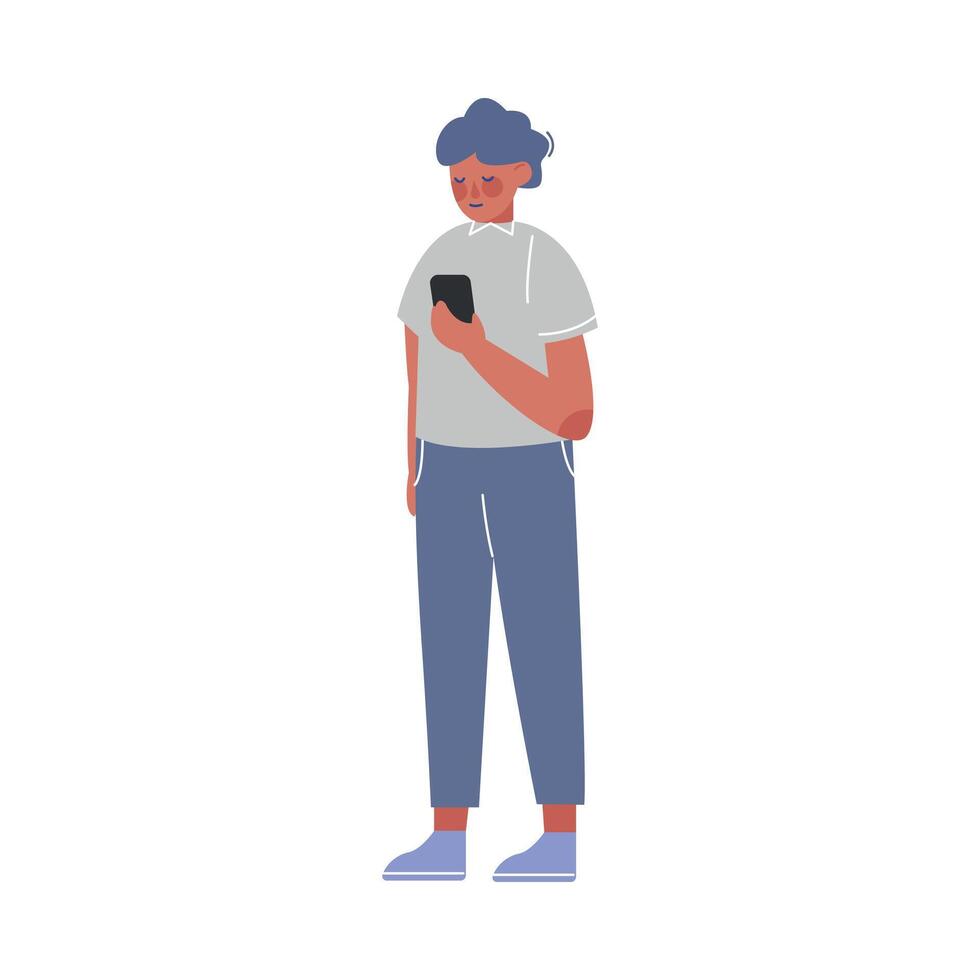 Male Business Character Standing with Smartphone, Office Worker Employee Illustration vector