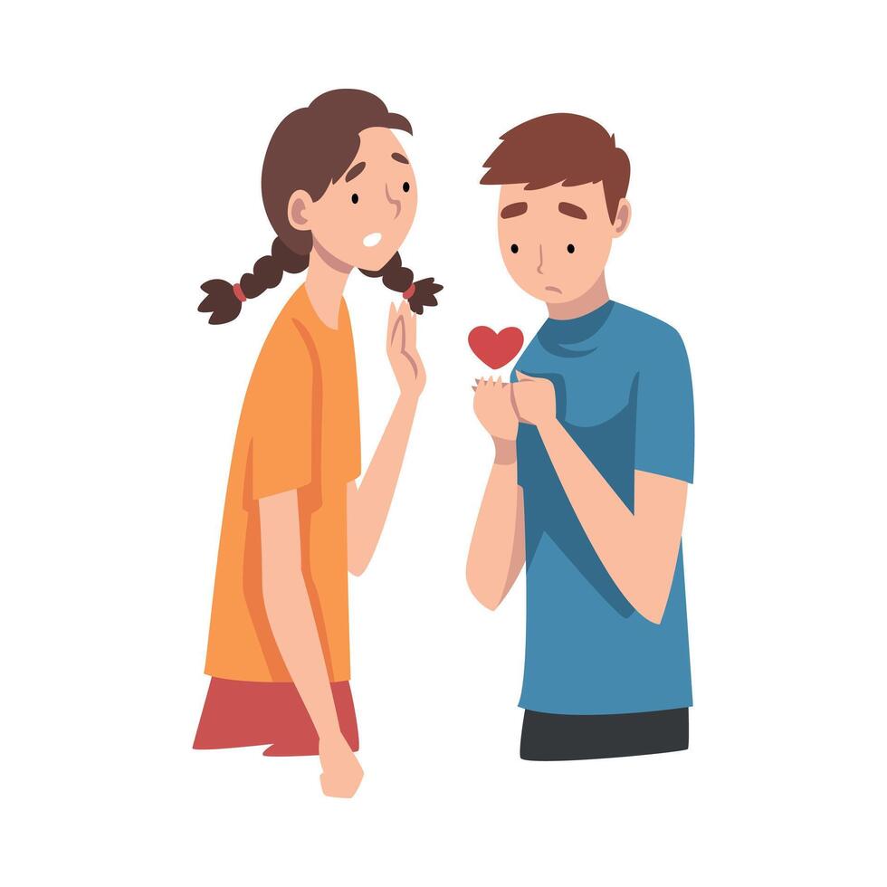 Young man is sad because of the failure of the girl. Undivided love. illustration. vector