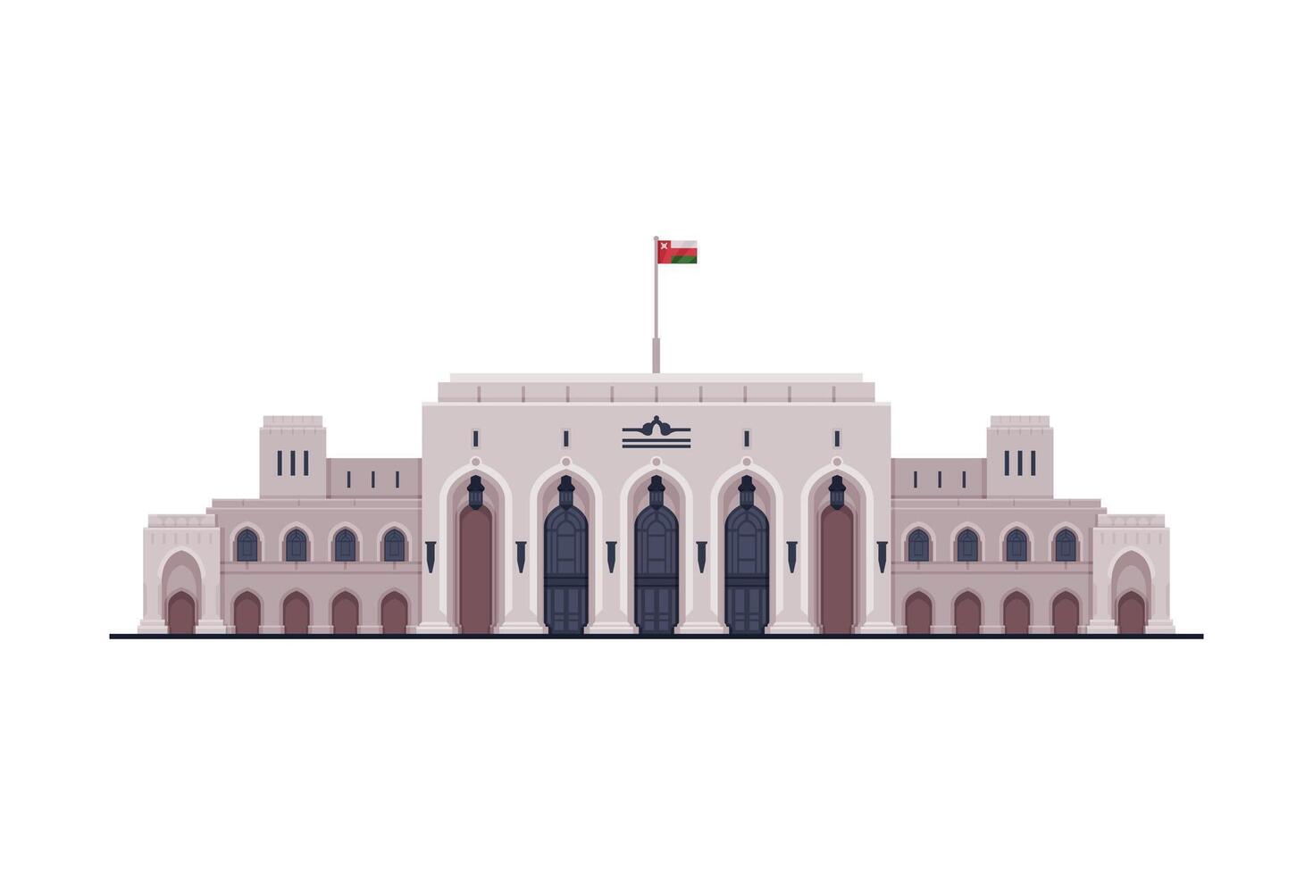 Muscat City Architecture, Travel to Oman, Famous Landmark Flat Illustration vector
