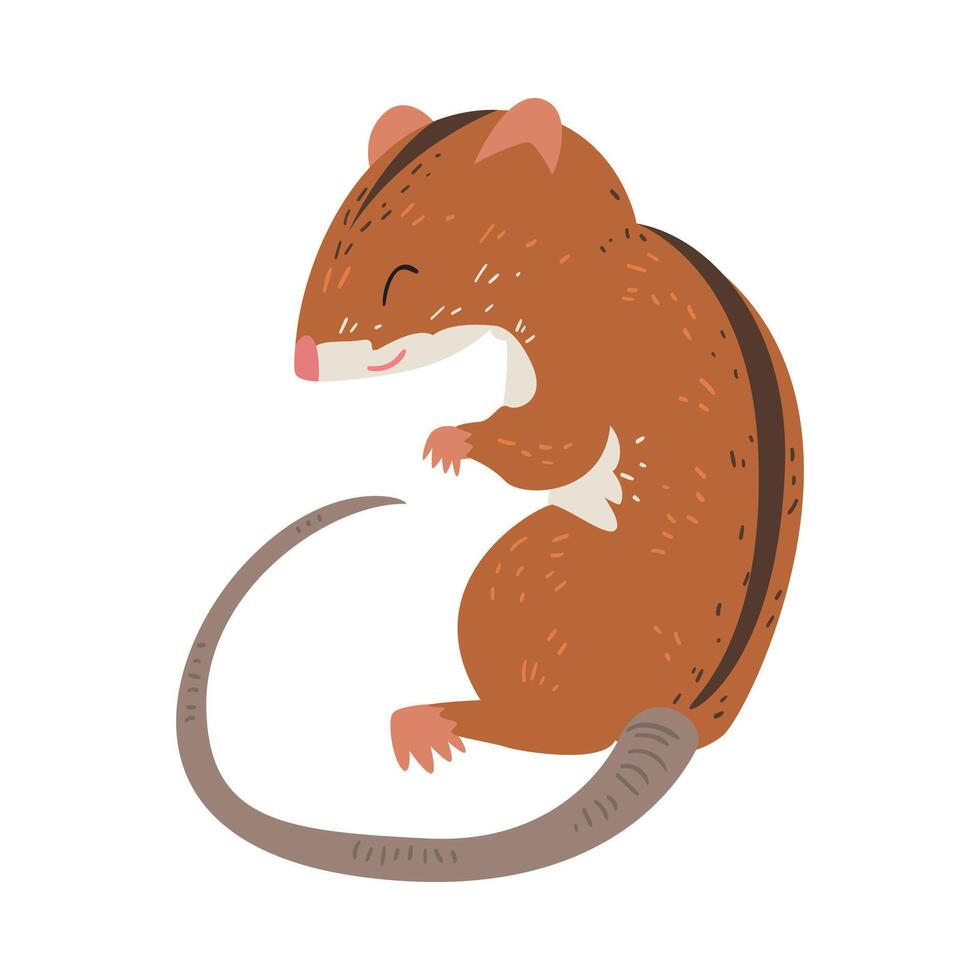 Field Mouse, Adorable Fluffy Red Rodent Animal with Black Stripe on Its Back Illustration vector