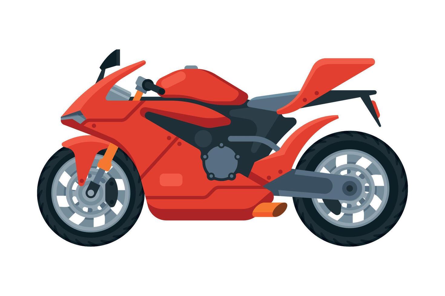 Modern Red Motorcycle, Motor Vehicle Transport, Side View Flat Illustration vector
