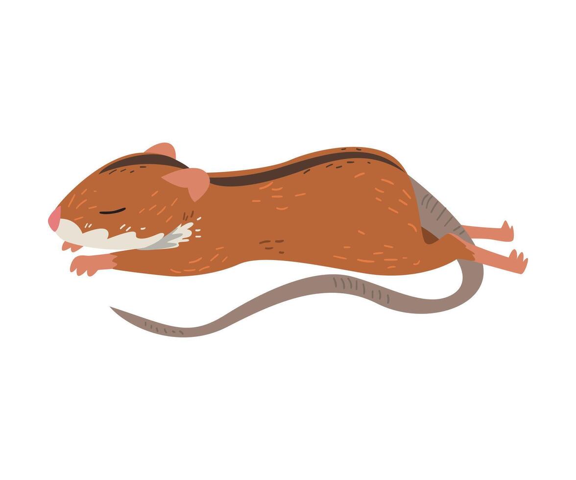 Field Mouse Lying on Its Stomach and Sleeping, Cute Fluffy Red Rodent Animal with Black Stripe on Its Back Illustration vector