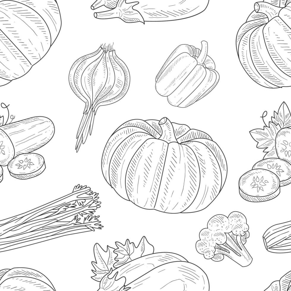 Natural Organic Healthy Products Seamless Pattern, Green Farm Food Hand Drawn Design Element Can Be Used for Fabric, Packaging, Web Page, Background Illustration vector