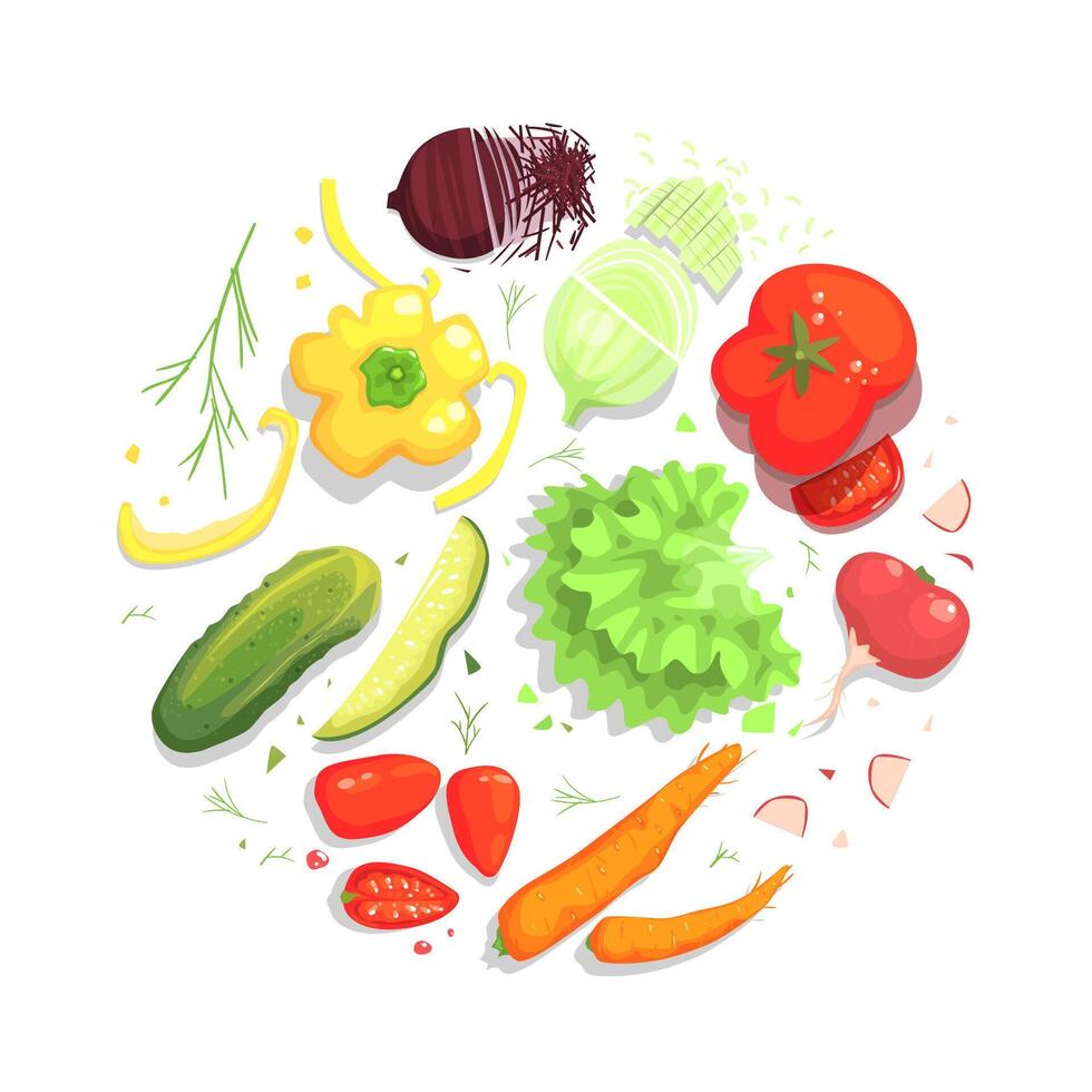 Fresh Vegetables Banner Template, Healthy Organic Food of Round Shape Illustration vector
