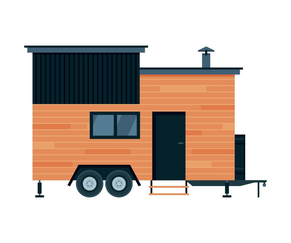 Modern Mobile Home for Summer Trip, Family Travel and Adventures Flat Illustration vector